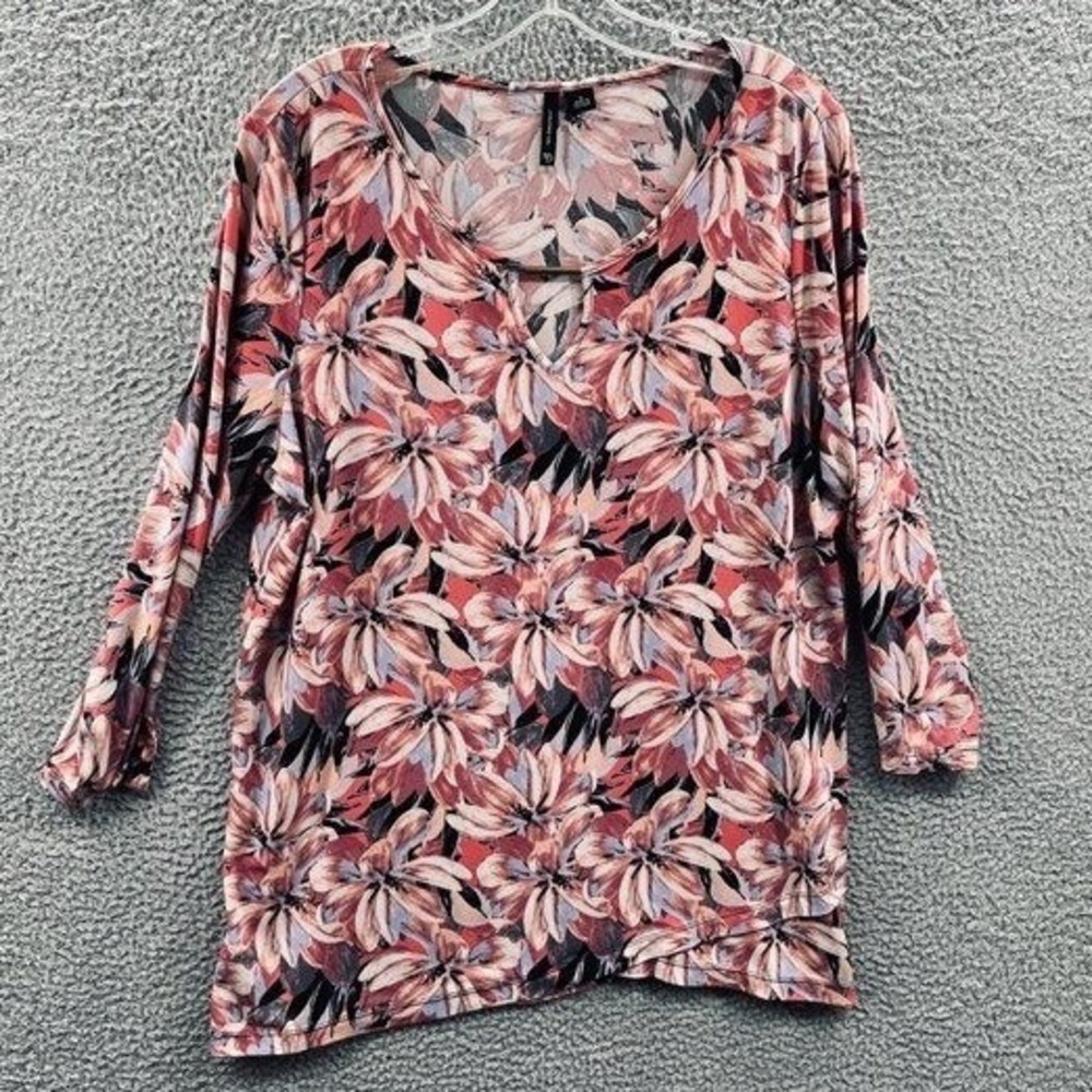 Womens Floral Tunic Top L Boho Relaxed Casual Everyday Stretch Travel Flowy